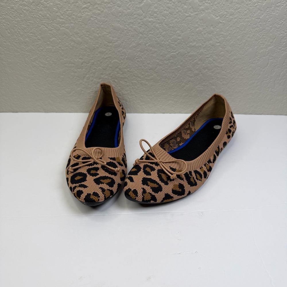 Shupua Womens Leopard Print Pointed Toe Dressy Bow Comfortable Ballet Flats Sz 8